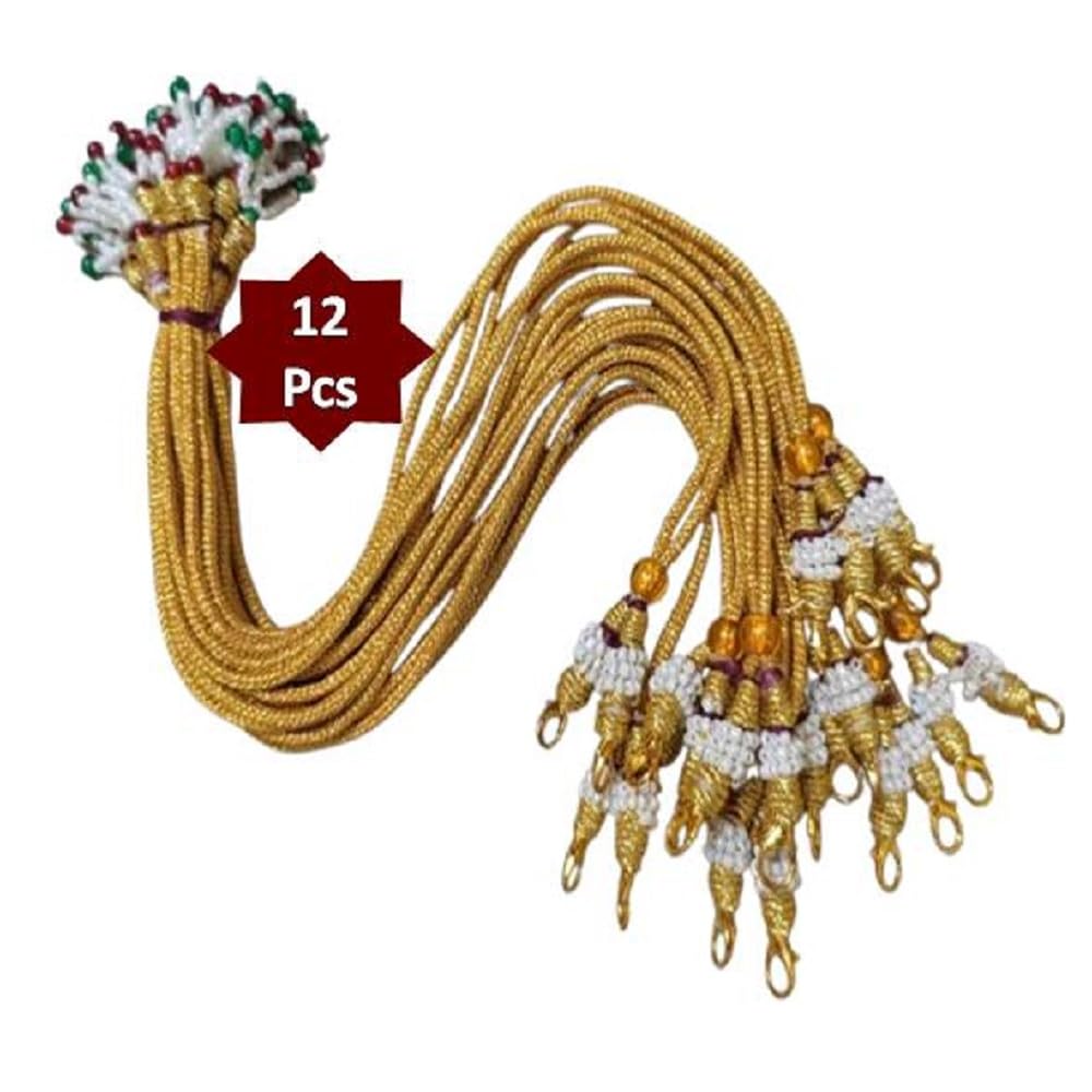 12 Pcs Golden Zari Pearl Necklace Back Rope Dori with Lock